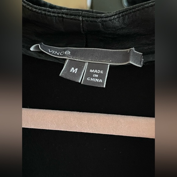 Vince Leather Trim Black Popover Mini Dress with Leather Trim Pockets - Picture 2 of 12